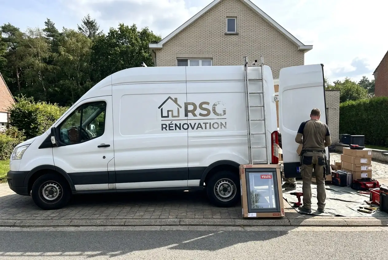 Camionnette RSG Rénovation devant une villa